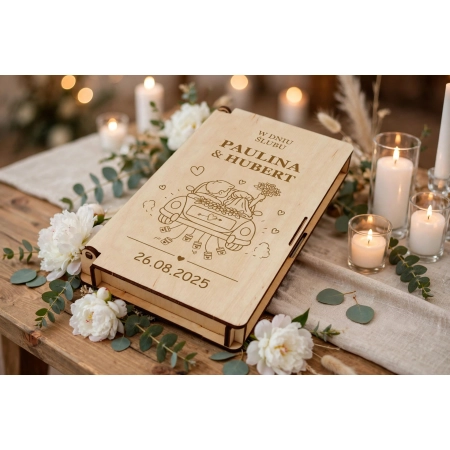Drewniane pudełko na pieniądze na ślub prezent pamiątka wesele personalizowany grawer